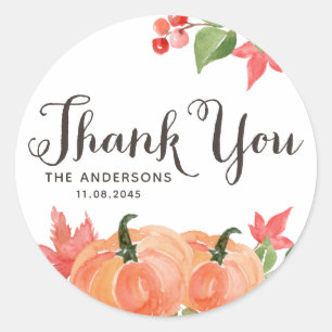 Sticker Rond Citrouilles d'aquarelle et Mariage Feuille d'érabl