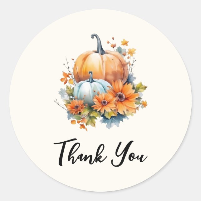 Sticker Rond Citrouilles d'automne avec Fleurs et Merci de Foli (Devant)