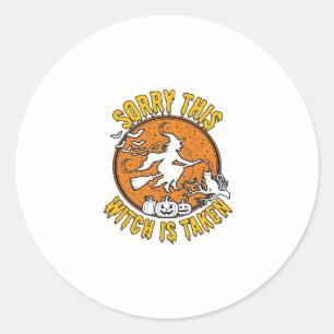 Sticker Rond Citrouilles de Halloween de chat de sorcière prise
