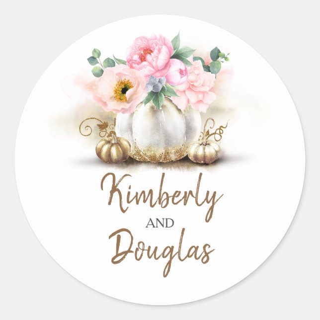 Sticker Rond Citrouilles d'or et Mariage de automne de fleurs r (Devant)