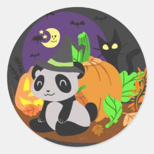 Sticker Rond Citrouilles et panda de Halloween
