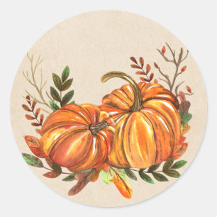 Sticker Rond Citrouilles Feuilles d'Automne