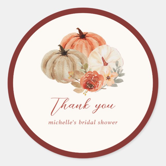Sticker Rond Citrouilles Fleurs d'Automne Élégant Cadeau de Rem (Devant)