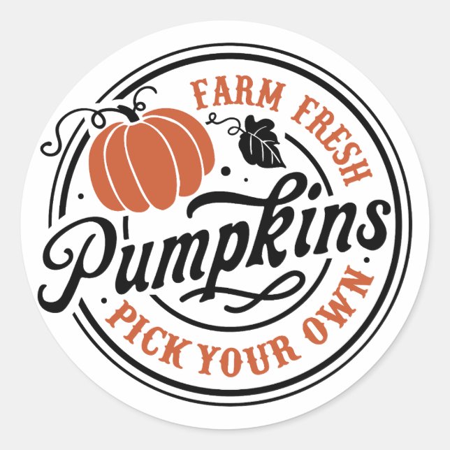 Sticker Rond Citrouilles Fraîches De La Ferme, Choisissez-Vous (Devant)