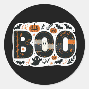 Sticker Rond CITrouilles noires et oranges Chauves-souris et Fa