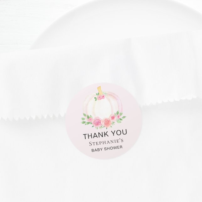 Sticker Rond Citrouilles roses filles chute Baby shower Merci (Créateur téléchargé)