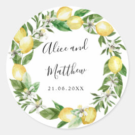 Sticker Rond Citrus citron et monogramme mariage feuille