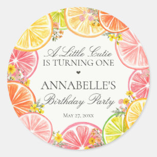 Sticker Rond Citrus Floral Little Cutie Fête d'anniversaire Fav