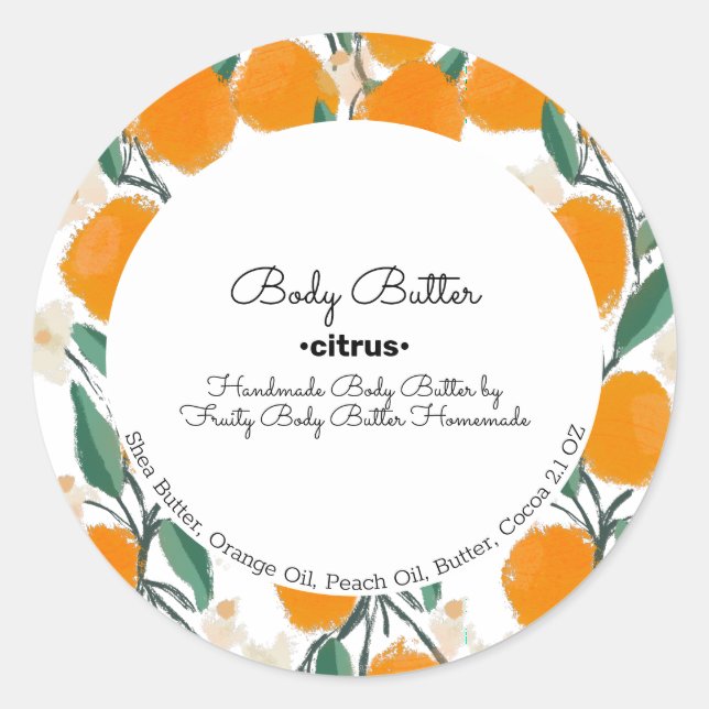 Sticker Rond Citrus Orange Corps Beurre Bain marque de savon (Devant)