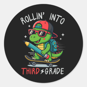 Sticker Rond Ck À L'école En Roulant Dans La 3e Année T-rex Ska