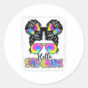 Sticker Rond Ck To School Hello 5th Grade Cute Messy Bun Cravat
