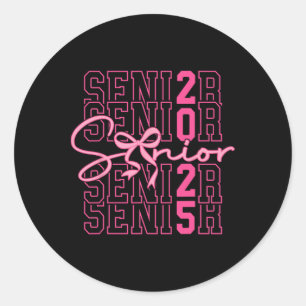 Sticker Rond Cl De 2025 Coquette Bow Senior 2025 Graduation Gir