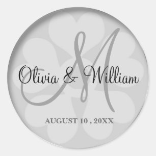 Sticker Rond Clair Mariage gris argent Monogramme Mariée & Sall