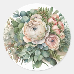 Sticker Rond Clair Terracotta Sage Aquarelle Peony Mariage Cla