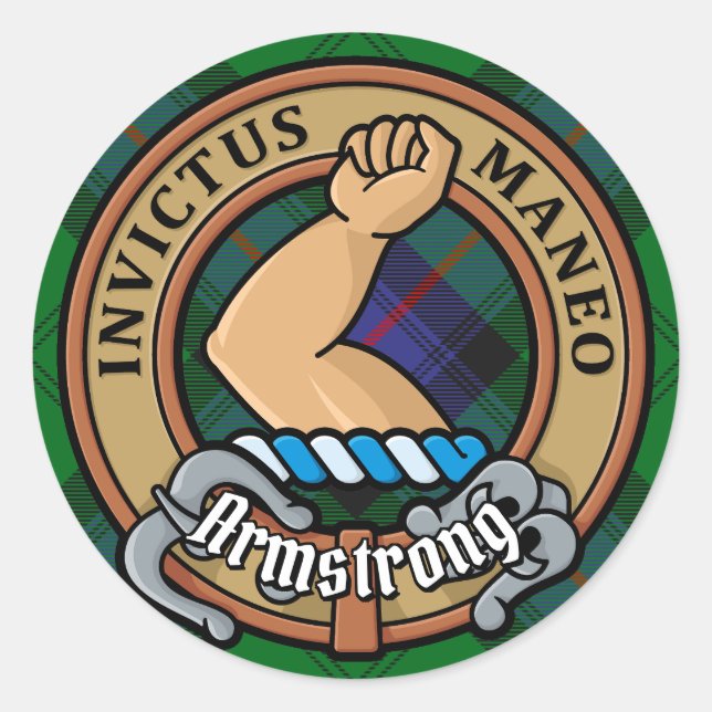 Sticker Rond Clan Armstrong Crest sur Tartan (Devant)