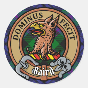 Sticker Rond Clan Baird Crest sur Tartan