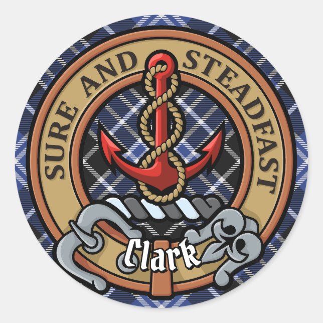 Sticker Rond Clan Clark Crest sur Tartan (Devant)