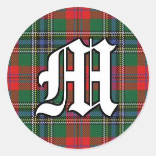 Sticker Rond Clan classique MacLean Red Tartan Monogramme