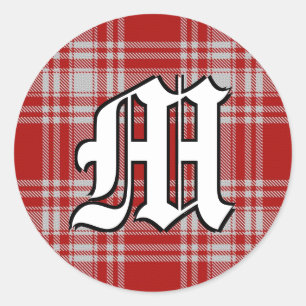 Sticker Rond Clan classique Menzies Rouge et blanc Tartan Monog