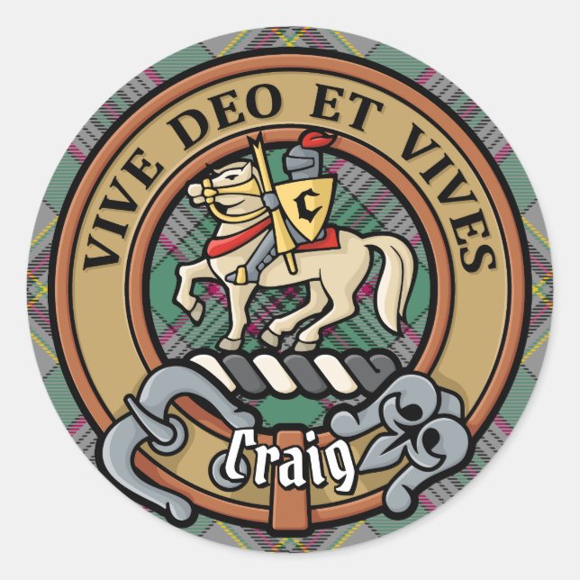 Sticker Rond Clan Craig Crest sur Tartan (Devant)