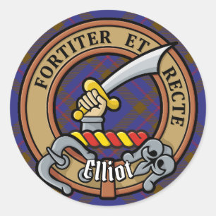 Sticker Rond Clan Elliot Crest sur Tartan moderne