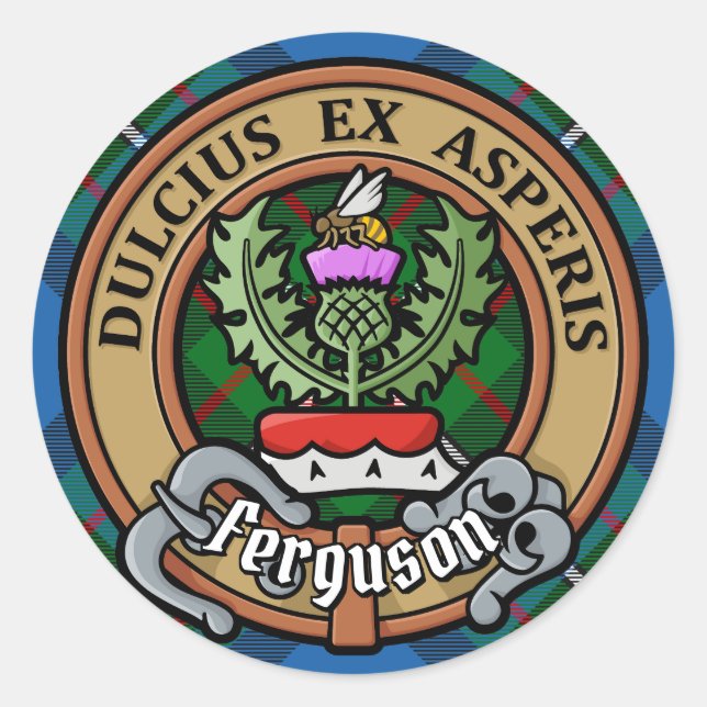 Sticker Rond Clan Ferguson Crest sur Tartan (Devant)