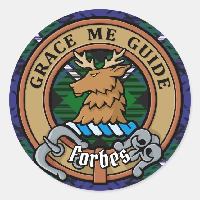 Sticker Rond Clan Forbes Crest sur Tartan (Devant)