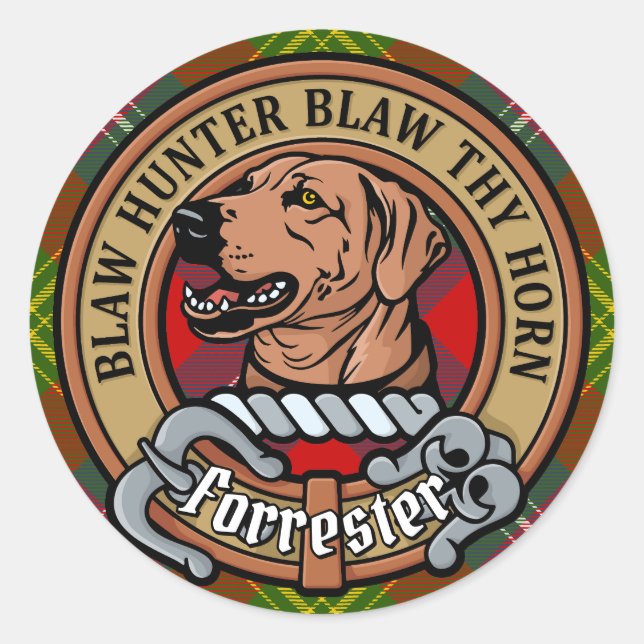 Sticker Rond Clan Forrester Crest sur Tartan (Devant)