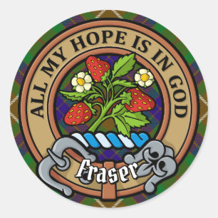 Sticker Rond Clan Fraser Crest sur la chasse Tartan