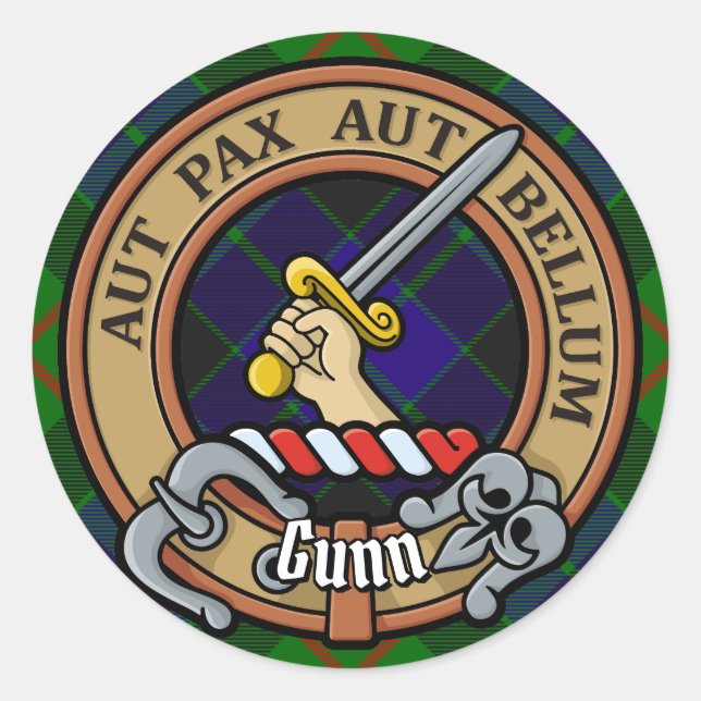 Sticker Rond Clan Gunn Crest sur Tartan (Devant)