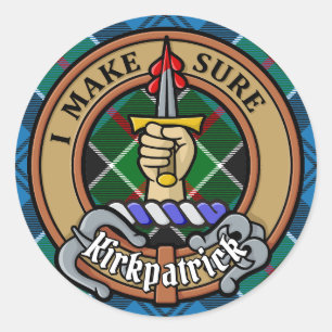 Sticker Rond Clan Kirkpatrick Crest sur Tartan