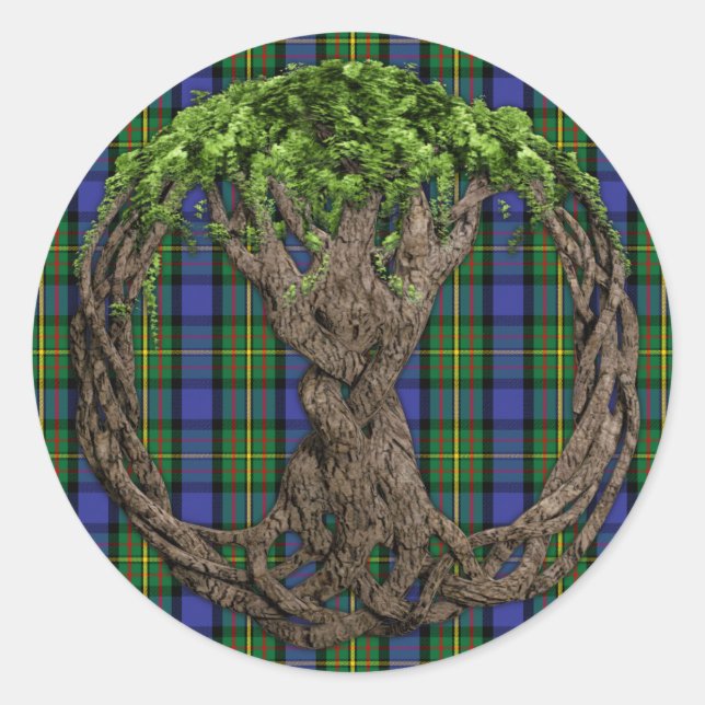 Sticker Rond Clan MacLaren Tartan Et Celtic Tree Of Life (Devant)