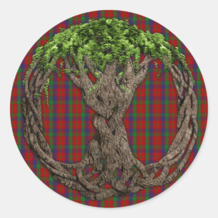 Sticker Rond Clan Robertson Tartan Et Celtic Tree Of Life