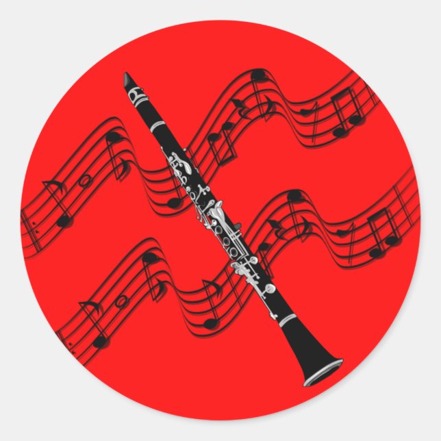 Sticker Rond Clarinet, arrière - plan rouge coloré, (Devant)
