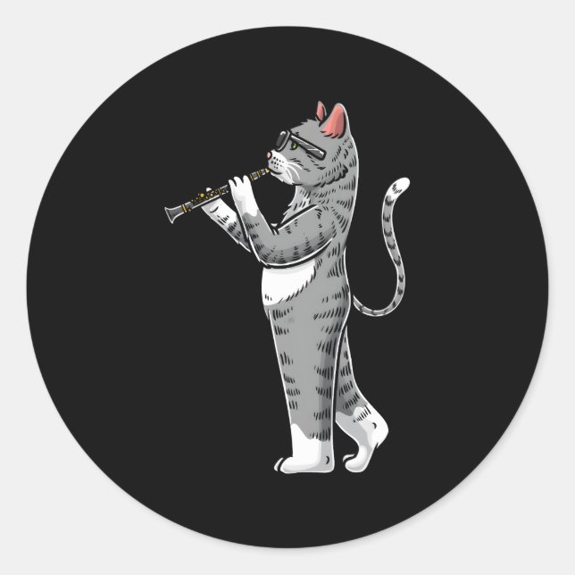 Sticker Rond Clarinet Cat Clarinet Player Clarinet Musicien Cla (Devant)