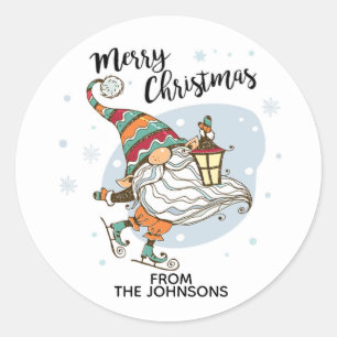 Sticker Rond Clas De Patinage Sur Glace Gnome Personnalisées