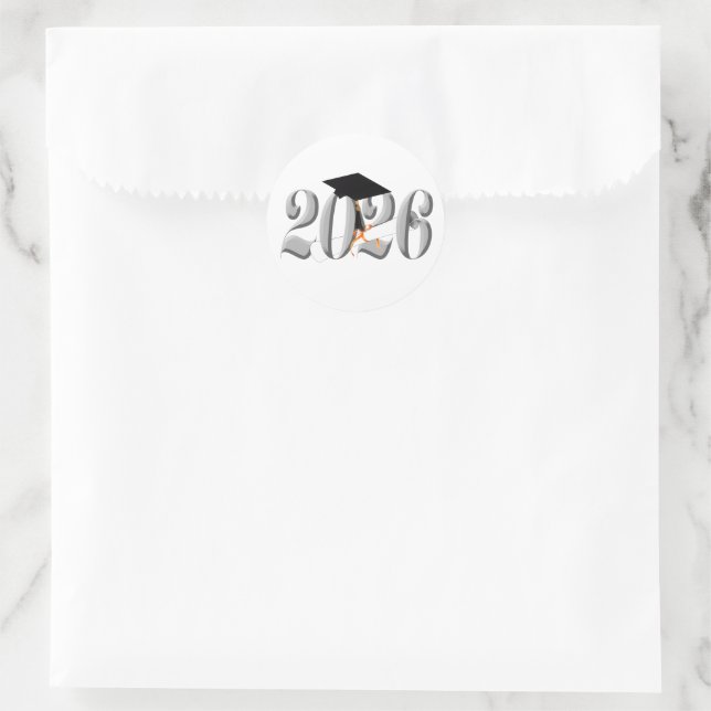 Sticker Rond Classe Argent de 2026 Graduation (Sac)
