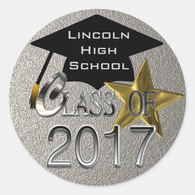 Sticker Rond Classe Argent De Sceau De Graduation 2017 (Devant)