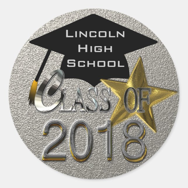 Sticker Rond Classe Argent De Sceau De Graduation 2018 (Devant)