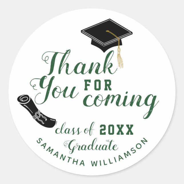 Sticker Rond Classe blanche et verte de Merci diplômé 2025 (Devant)