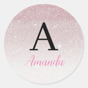 Sticker Rond Classé Chic Parties scintillant rose Nom du monogr