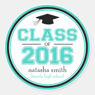 Sticker Rond Classe De 2016 Faveur De Graduation (Turquoise / N