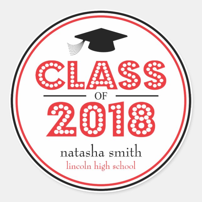 Sticker Rond Classe De 2018 Faveur De Graduation (Rouge / Noir) (Devant)