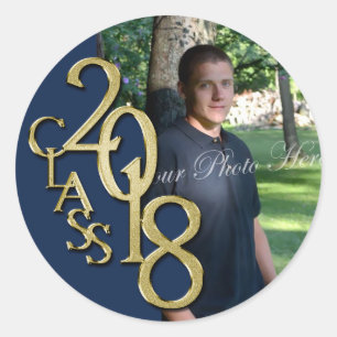 Sticker Rond Classe de 2018 Marine Bleu et Gold Graduation