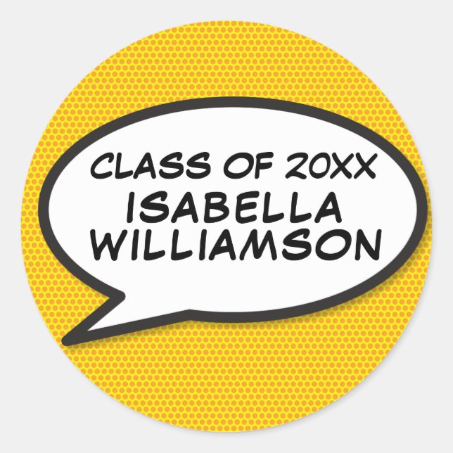 Sticker Rond Classe de 2020 Graduation Discours Bubble Fun (Devant)