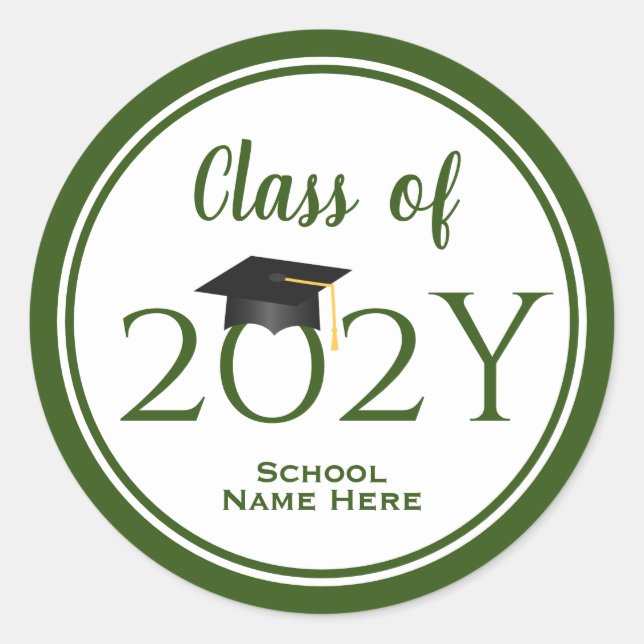 Sticker Rond Classe de 2023 Elégant Forest Green Graduation (Devant)