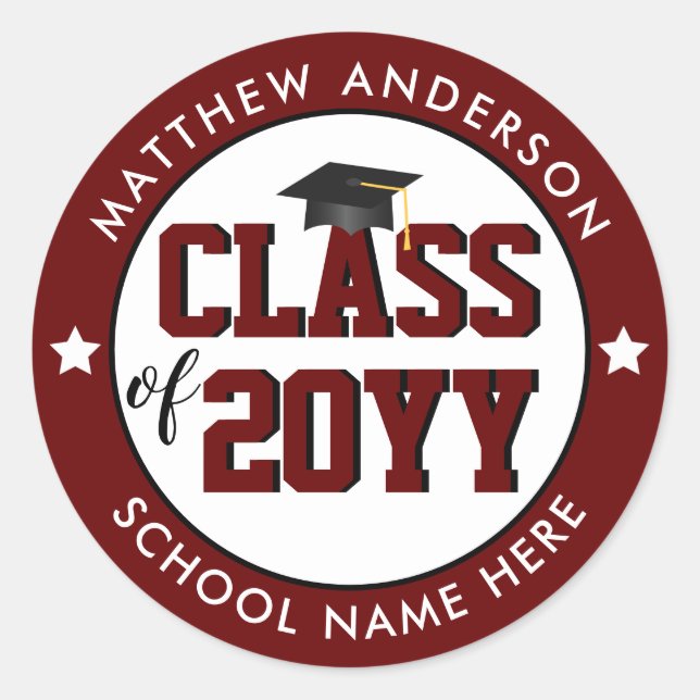 Sticker Rond Classe de 2024 Burgundy Graduate Graduate Party (Devant)
