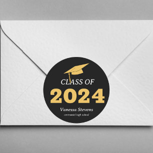 Sticker Rond Classe de 2024 Elegant Black Gold Personnalisé