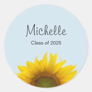 Sticker Rond Classe de 2024 Graduation Sunflower Blue