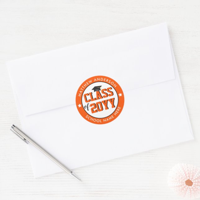 Sticker Rond Classe de 2024 Orange Graduate Graduate (Enveloppe)